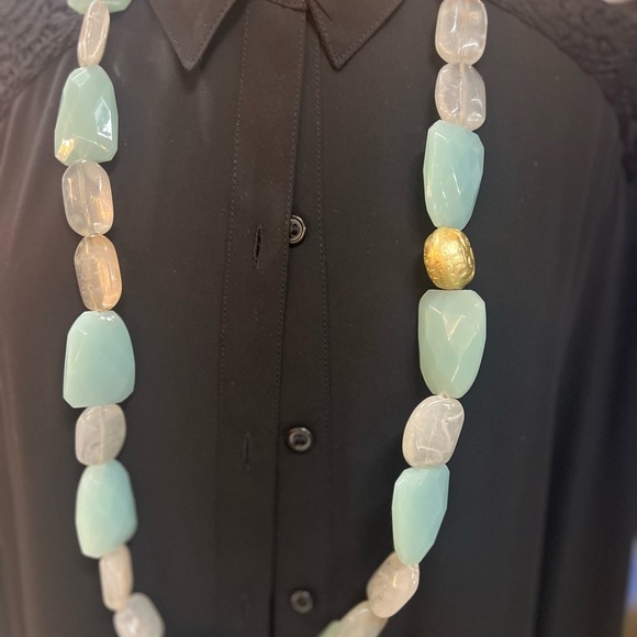 Chico's Gold and Blue Necklace with Elegant Beads - Picture 1 of 7